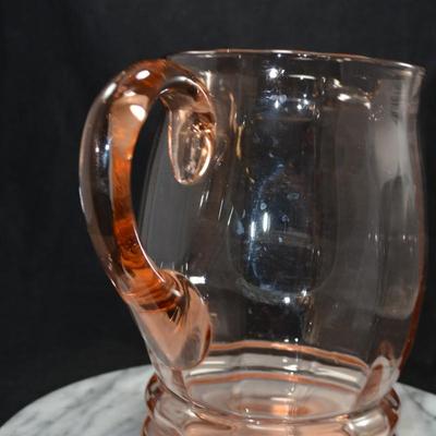 Vintage Pink Depression Glass Pitcher, Pillar Optic Pattern 8”