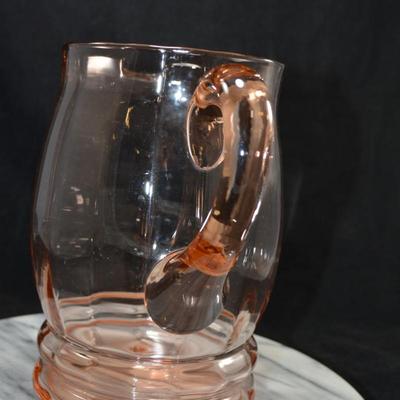 Vintage Pink Depression Glass Pitcher, Pillar Optic Pattern 8”