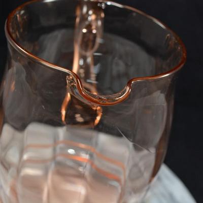 Vintage Pink Depression Glass Pitcher, Pillar Optic Pattern 8”