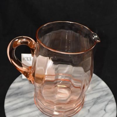 Vintage Pink Depression Glass Pitcher, Pillar Optic Pattern 8”