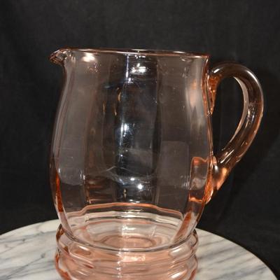 Vintage Pink Depression Glass Pitcher, Pillar Optic Pattern 8”