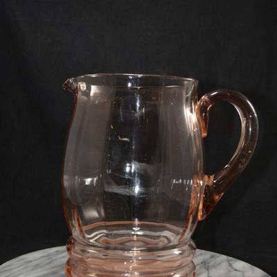 Vintage Pink Depression Glass Pitcher, Pillar Optic Pattern 8”