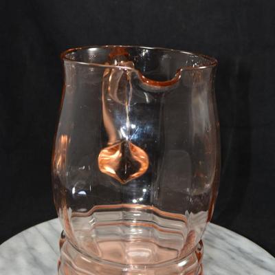 Vintage Pink Depression Glass Pitcher, Pillar Optic Pattern 8”