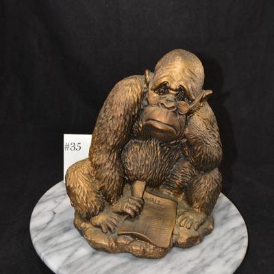 Vintage Resin Gorilla Reading The Wall Street Journal 9.75”