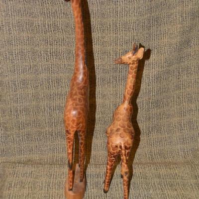 Set of 2 Hand Carved Giraffe, Africa 25”/18”