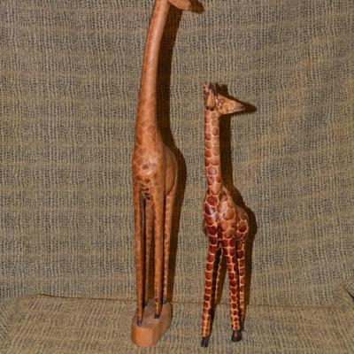 Set of 2 Hand Carved Giraffe, Africa 25”/18”