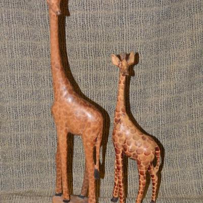 Set of 2 Hand Carved Giraffe, Africa 25”/18”