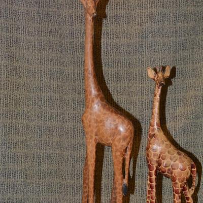 Set of 2 Hand Carved Giraffe, Africa 25”/18”