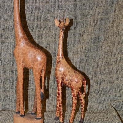 Set of 2 Hand Carved Giraffe, Africa 25”/18”