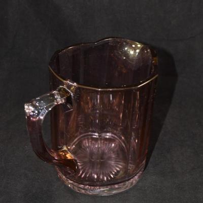 Vintage Carnival Glass Pitcher w/ 3 Glasses, Starburst Bottom