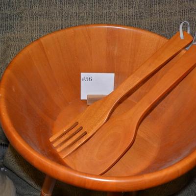 Natural Hardwood 18” Salad Bowl w/ Tripod, Serving Utensils