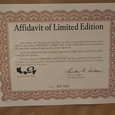 'Breaking a Wild One' by Roy Kerswill - Limited Edition with Paperwork on the Back