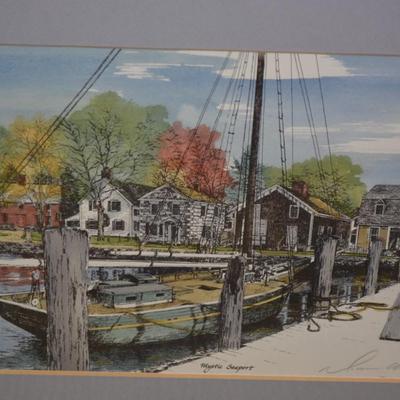Framed & Matted “Mystic Seaport” Signed Print Diana Wythe Tyler 17.75”x13.75”