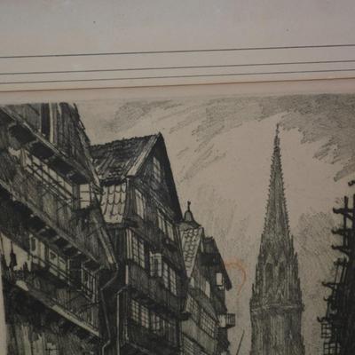 Framed & Matted Vintage Signed Lithograph 20.75”x16.25”