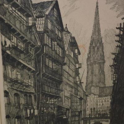 Framed & Matted Vintage Signed Lithograph 20.75”x16.25”