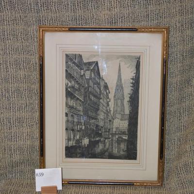 Framed & Matted Vintage Signed Lithograph 20.75”x16.25”