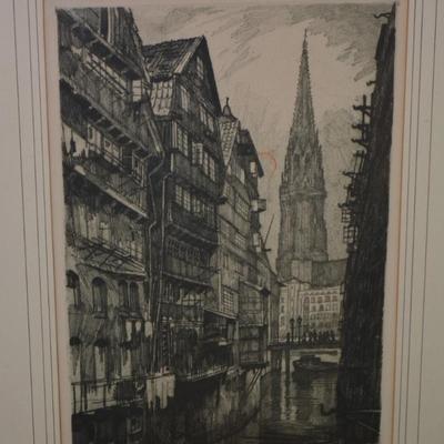 Framed & Matted Vintage Signed Lithograph 20.75”x16.25”