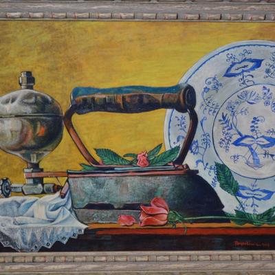 1968 Original Still Life Painting in Heavy Ornate Wood Frame