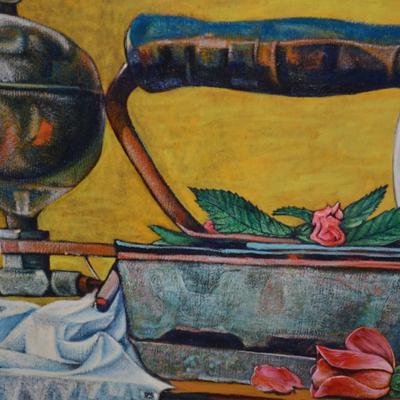 1968 Original Still Life Painting in Heavy Ornate Wood Frame