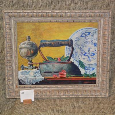 1968 Original Still Life Painting in Heavy Ornate Wood Frame