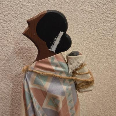 Painted Wood Native American with Her Child