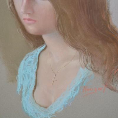 Beautiful Framed & Matted Portrait Art Signed Hougort 30.25”x23.5”