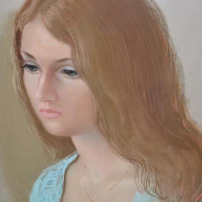 Beautiful Framed & Matted Portrait Art Signed Hougort 30.25”x23.5”