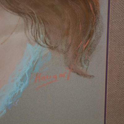 Beautiful Framed & Matted Portrait Art Signed Hougort 30.25”x23.5”