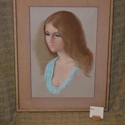 Beautiful Framed & Matted Portrait Art Signed Hougort 30.25”x23.5”