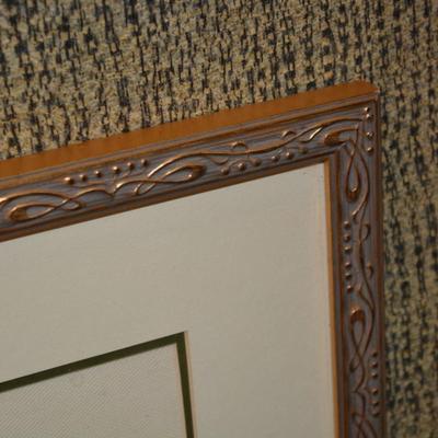 Colorful Asian Ink Print on Fabric Framed and Matted Wall Hanging