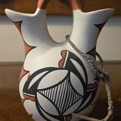 Pueblo Wedding Vase signed by GLORIA HOLGUIN of the Tiqua Tribe