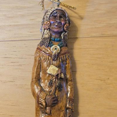 (3) Little Ganz Cactus and a Native American Chief Ornament