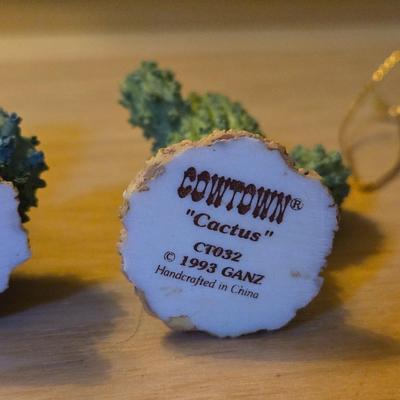 (3) Little Ganz Cactus and a Native American Chief Ornament