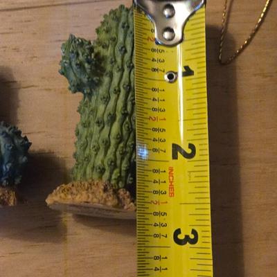 (3) Little Ganz Cactus and a Native American Chief Ornament