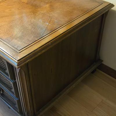 Wood and Cane Side Table with 2 Drawers