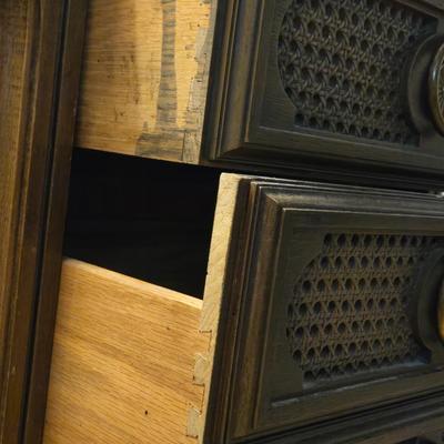 Wood and Cane Side Table with 2 Drawers