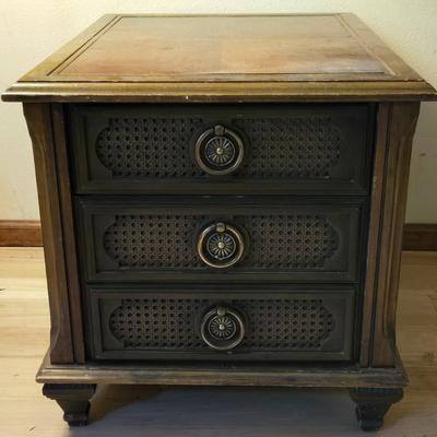 Wood and Cane Side Table with 2 Drawers