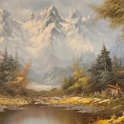 Beautiful Oil Cabin in the Mountains Scene