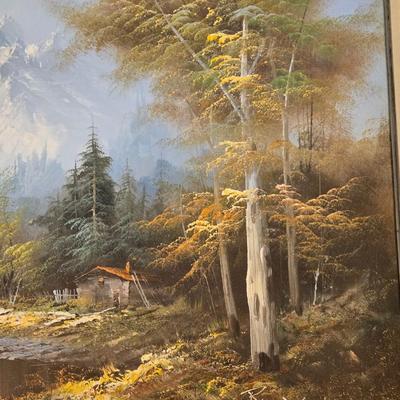 Beautiful Oil Cabin in the Mountains Scene