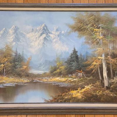 Beautiful Oil Cabin in the Mountains Scene