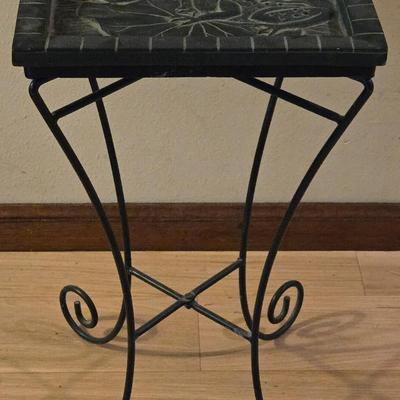 Frog Carved Stone Top Table with Metal Base
