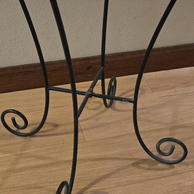 Frog Carved Stone Top Table with Metal Base