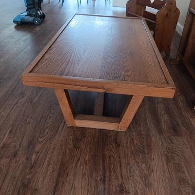 MAGAZINE RACK, COFFEE TABLE AND SMALL BOOK SHELF