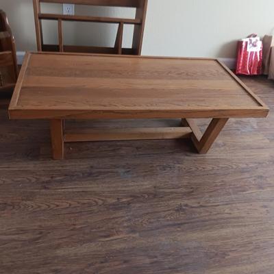 MAGAZINE RACK, COFFEE TABLE AND SMALL BOOK SHELF
