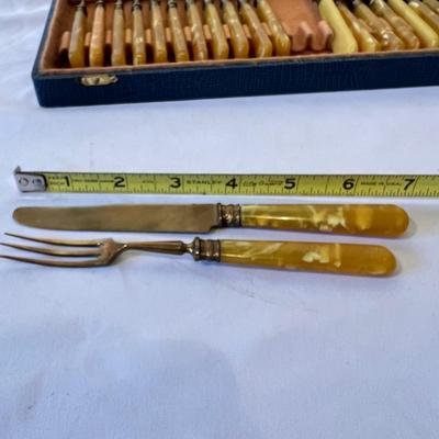 Set of Twelve Bronze/Bakelite Knives & Forks W/Case (GB-RG)