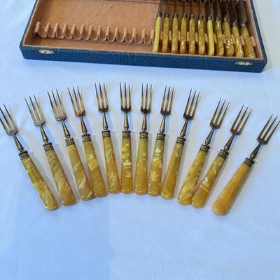 Set of Twelve Bronze/Bakelite Knives & Forks W/Case (GB-RG)