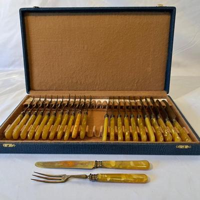 Set of Twelve Bronze/Bakelite Knives & Forks W/Case (GB-RG)