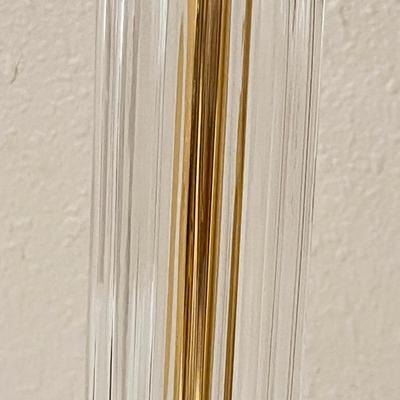 Pair (2) ~ 33” Fluted Glass Table Lamps With Marble Base & Gold Accents