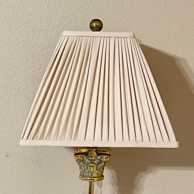 Pair (2) ~ 33” Fluted Glass Table Lamps With Marble Base & Gold Accents