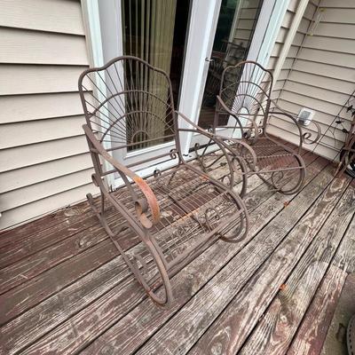 Pair of Ornate Metal Patio Rocking Chairs (Y-RG)